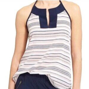 NWOT Athleta Coastal Dunes Striped Tank with White Blue Coral Red Navy V-neck